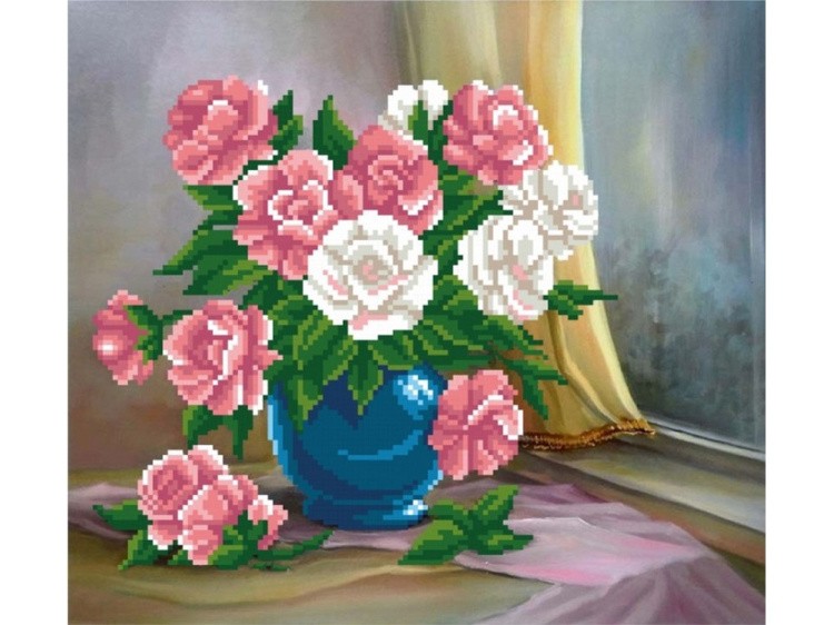 Рисунок на габардине «Цветы в синей вазе»