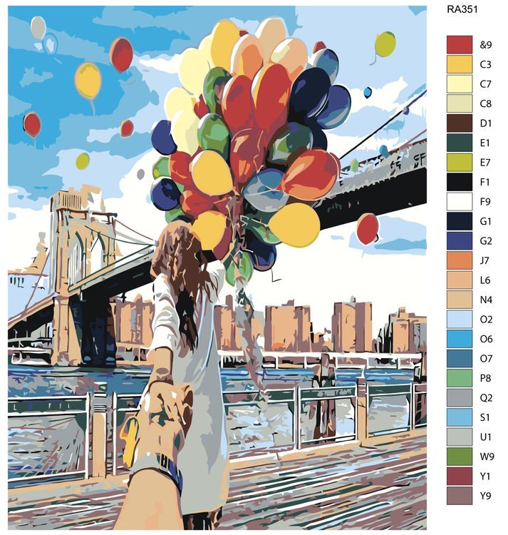 Картина по номерам «Девушка с воздушными шарами» — картинка 2