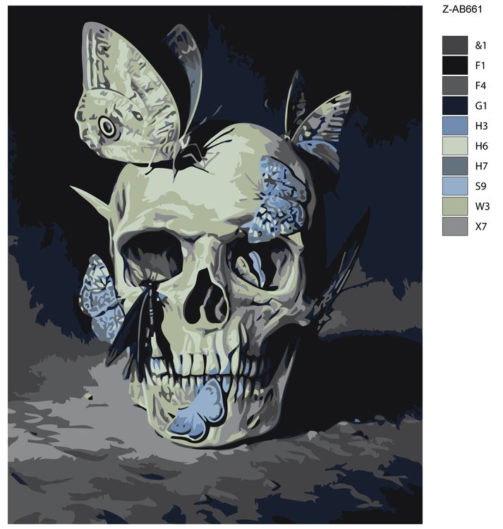 Картина по номерам «Череп и бабочки» — картинка 2