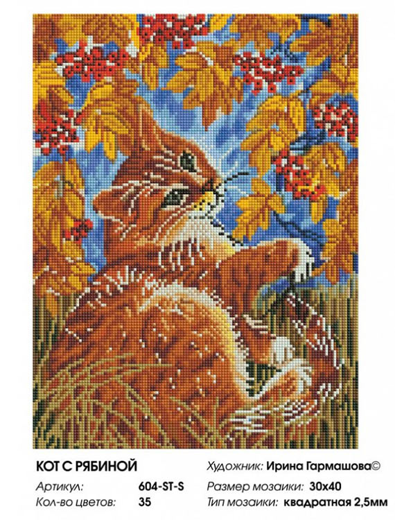 Алмазная вышивка «Кот с рябиной» — картинка 2