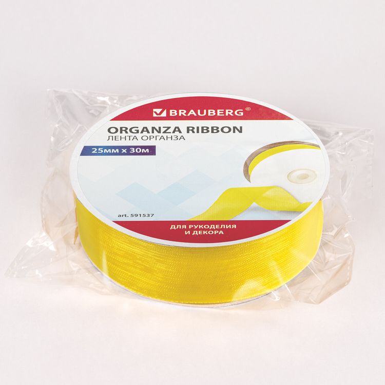 Лента органза, ширина 25 мм, длина 30 м, желтая, Brauberg — картинка 4