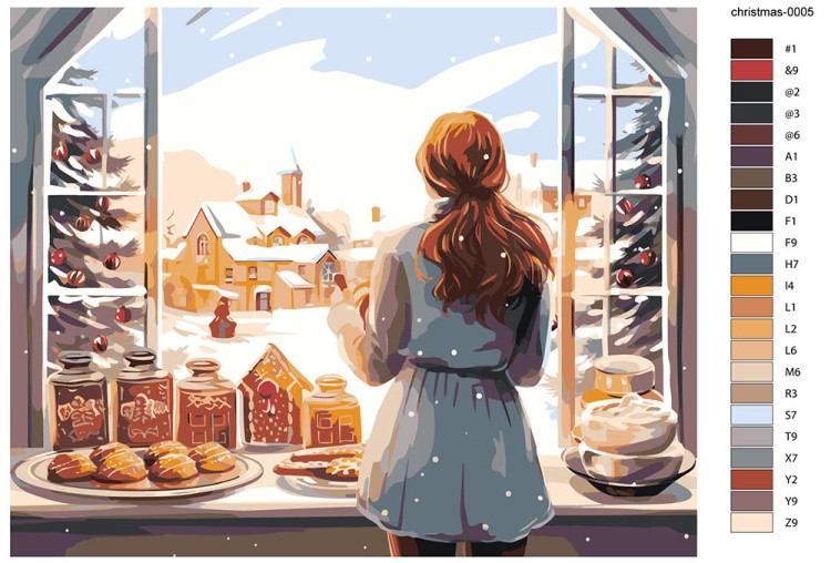 Картина по номерам «Рождество: Девушка и утренняя выпечка» — картинка 2