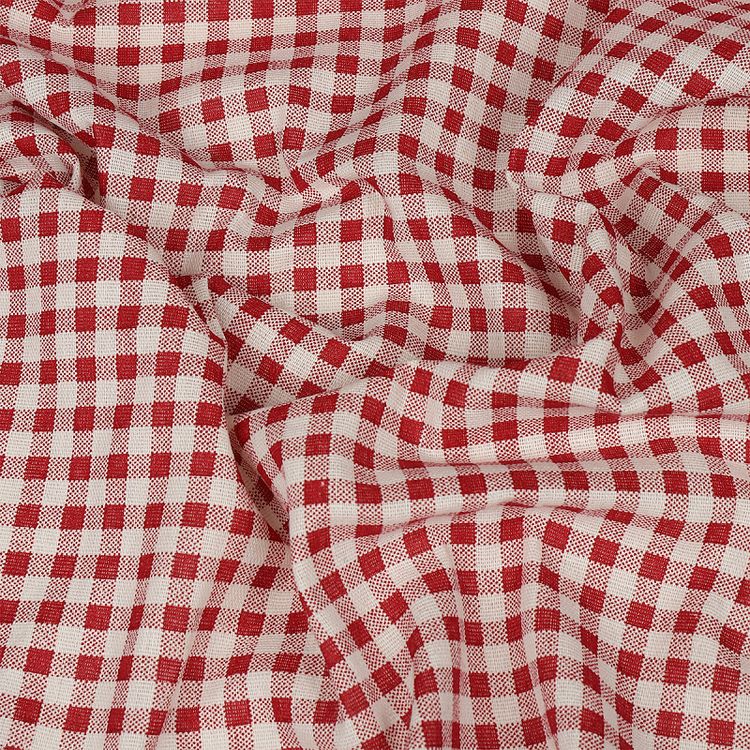 Ткань Лен, 140 г/м², 5 м x 150 см, цвет: красный, принт клетка, TBY — картинка 2