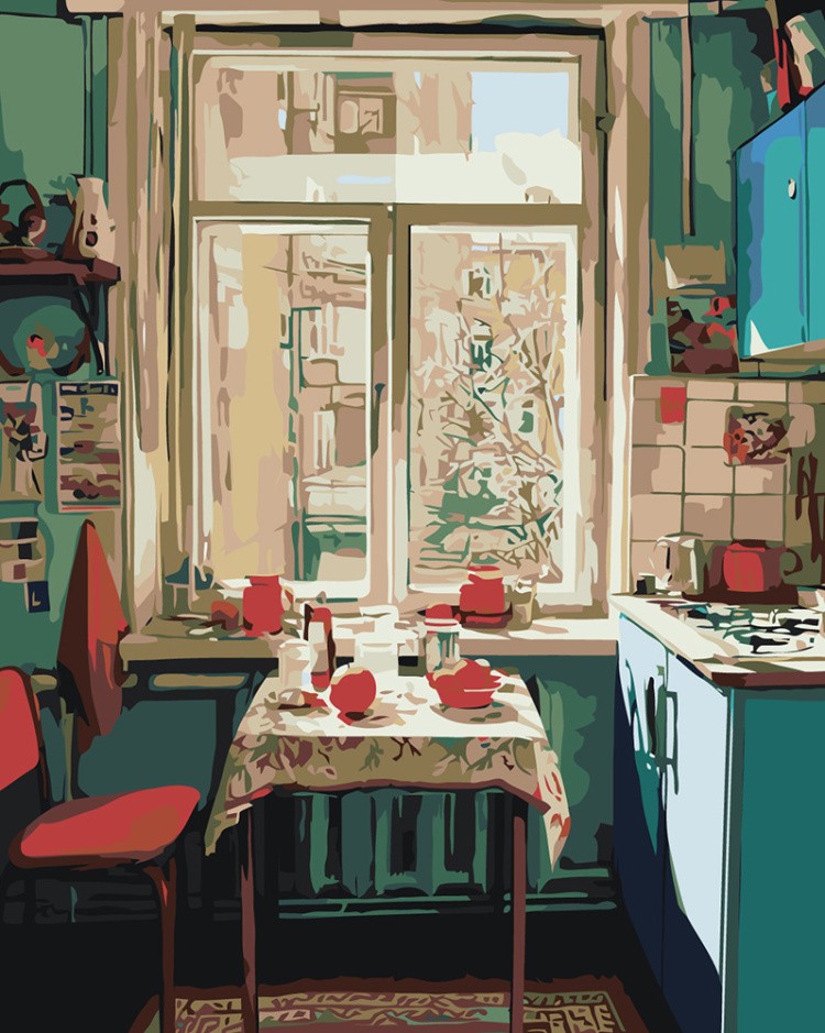 Картина по номерам Дома панельки родные эстетичная кухня