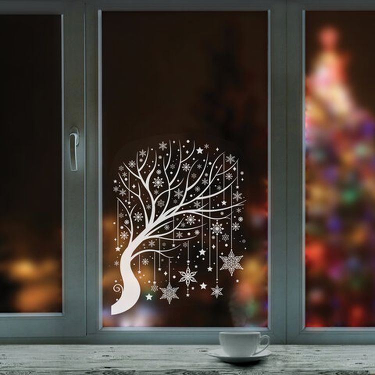 Украшение для окон и стекла «Дерево в снежинках»