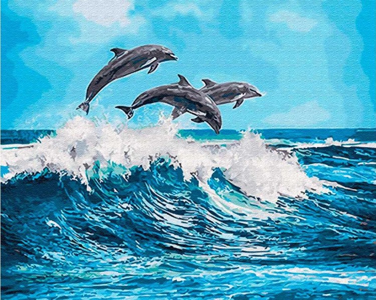 Картина по номерам «Дельфины над волной»