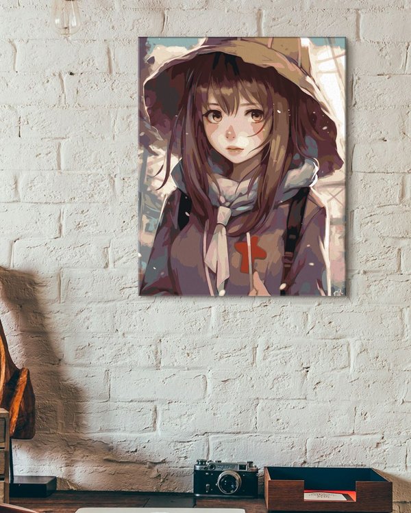Картина по номерам «Милая девушка в дождивеке в стиле аниме» — картинка 3