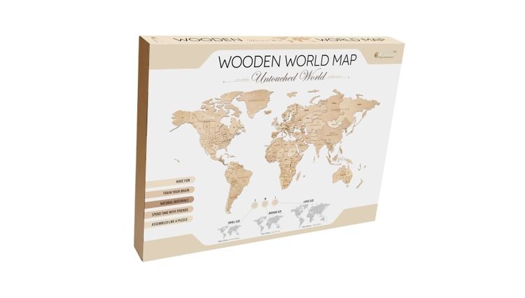 EWA Деревянная «Карта Мира» настенная, объемная 3 уровня, размер S (100x55 см), цвет: натуральный — картинка 4