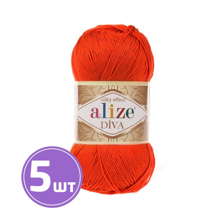 Пряжа ALIZE Diva Silk effekt (37), красный мандарин, 5 шт. по 100 г