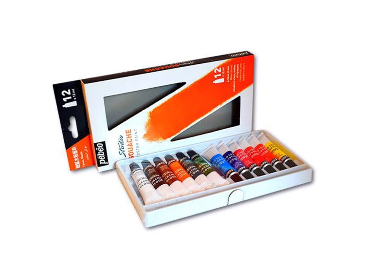 Краски Pebeo гуашь 12 цветов набор Studio Gouache 12 мл — картинка 2