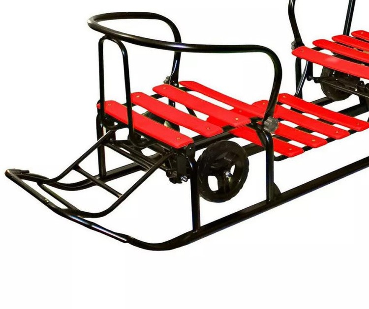 Санки детские Snow Black Auto «Для Двоих», красные с колесами — картинка 6