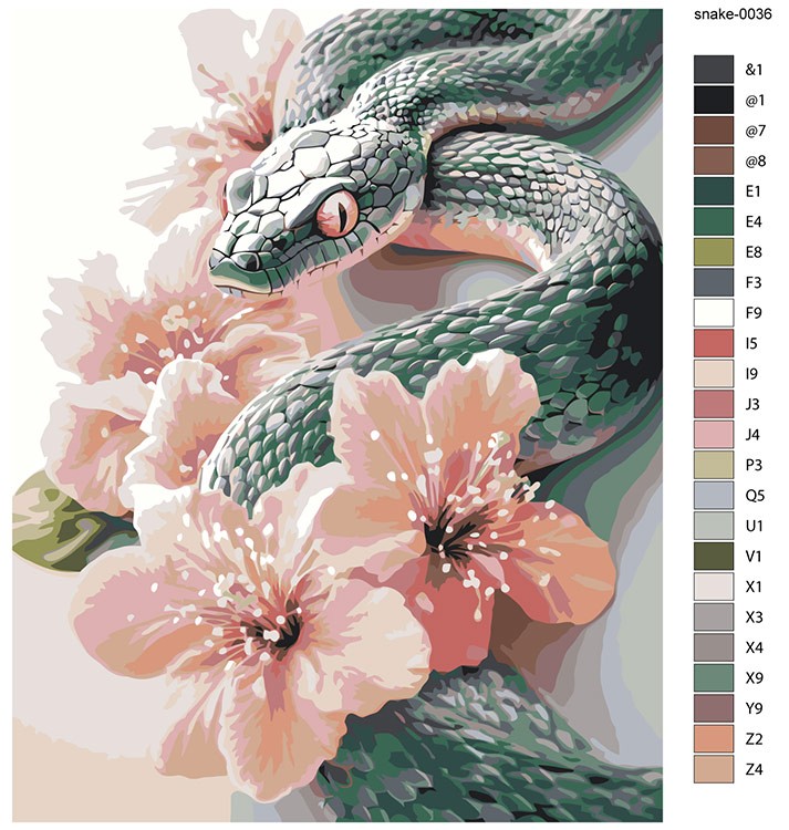 Картина по номерам «Зеленая змея в цветах, животные 40x50» — картинка 2