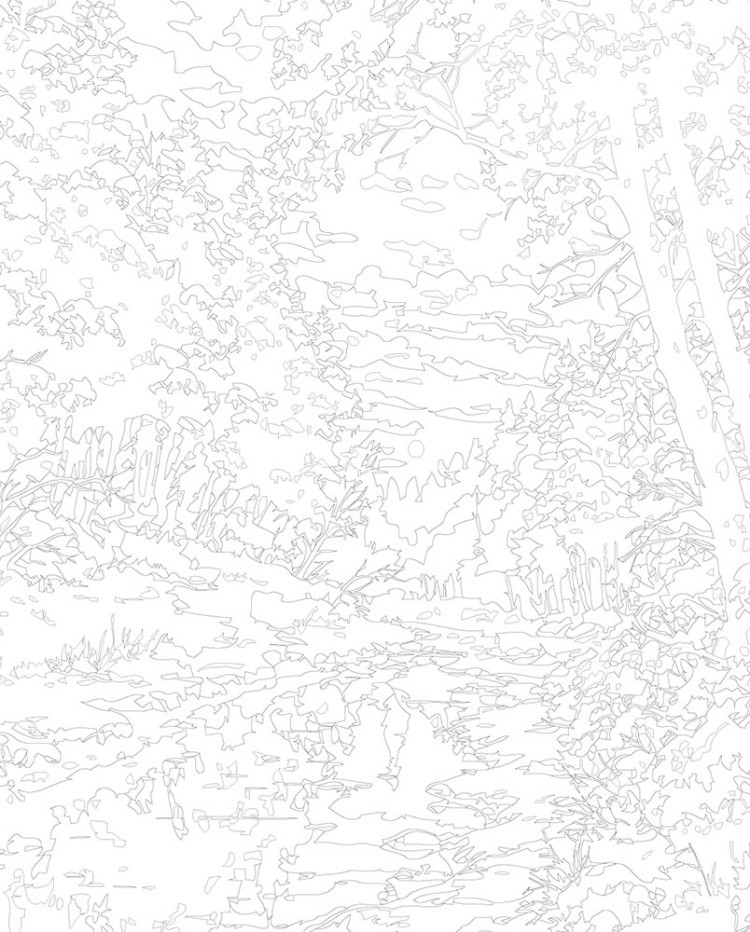 Картина по номерам «Зима: ручей в хвойном лесу, закат» — картинка 3