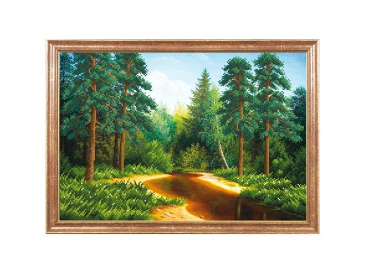 Рисунок на ткани «Лес у реки»