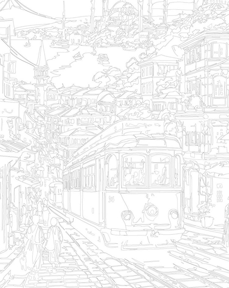 Картина по номерам «Стамбул, Турция: трамвай и мечеть арт» — картинка 3