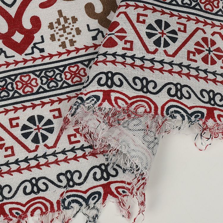 Ткань Лен, 140 г/м², 5 м x 150 см, цвет: красный, геометрический принт, TBY — картинка 6