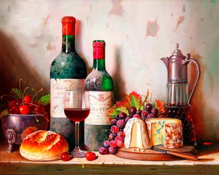 Картина по номерам «Натюрморт с вином и сыром»