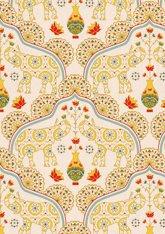 Ткань для пэчворка Индийское Сари, 146 г/м², 50х55 см, 100% хлопок, цвет: кремовый, принт, Peppy