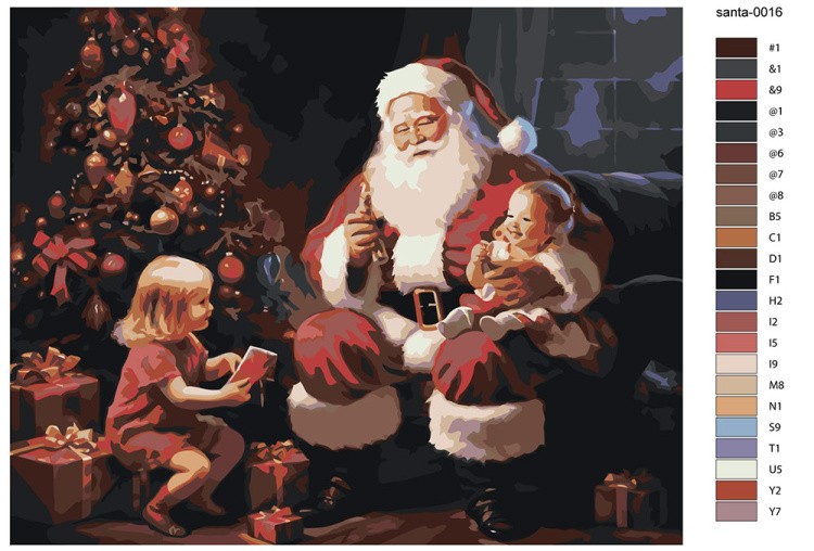 Картина по номерам «Новогодняя: Дед Мороз и дети с подарками» — картинка 2