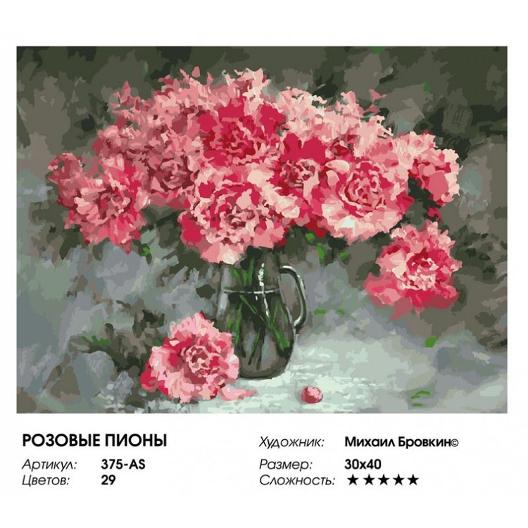 Картина по номерам «Розовые пионы» — картинка 2