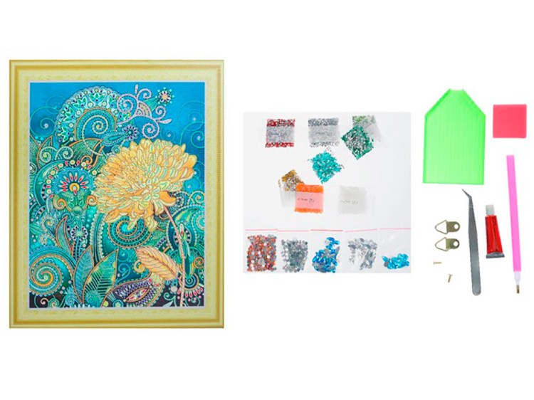 Алмазная вышивка 5D «Золотая хризантема» — картинка 3