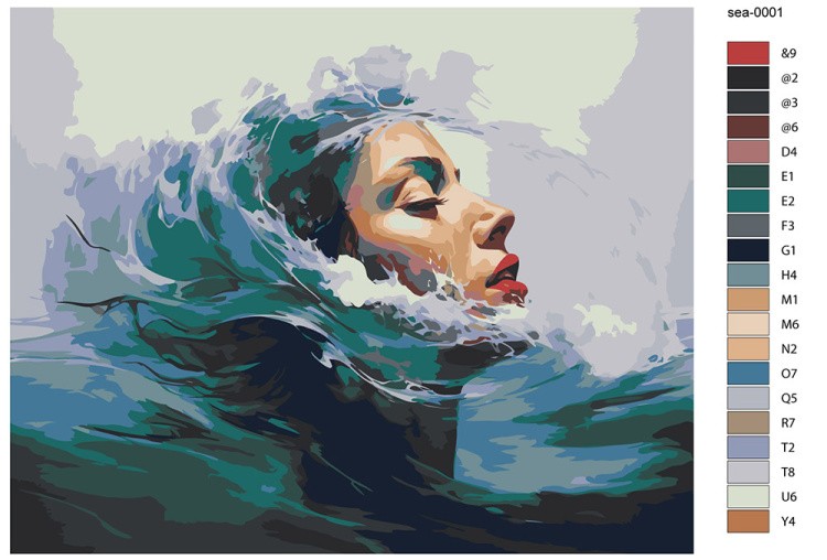 Картина по номерам «Море: Портрет девушки в морских волнах» — картинка 2