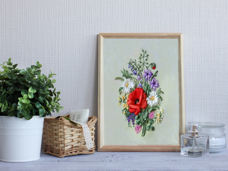 Вышивка лентами «Полевые цветы» — картинка 3