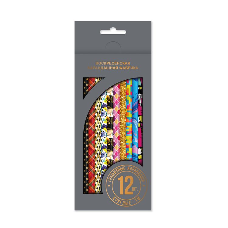 Карандаш графитный круглый ВКФ Hot Print МИКС ТМ (HB), 12 шт.