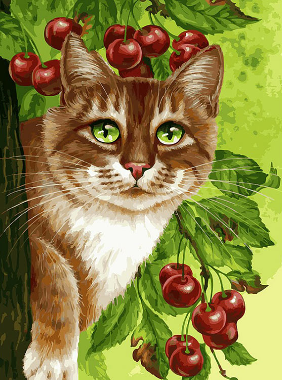 Картина по номерам «Кот на вишневом дереве»