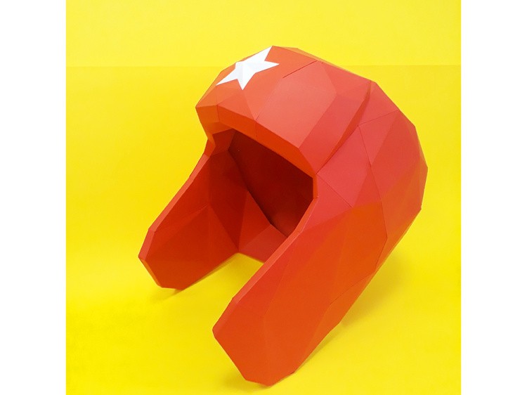 Бумажная модель для склеивания «Шапка-ушанка» (красная) — картинка 2