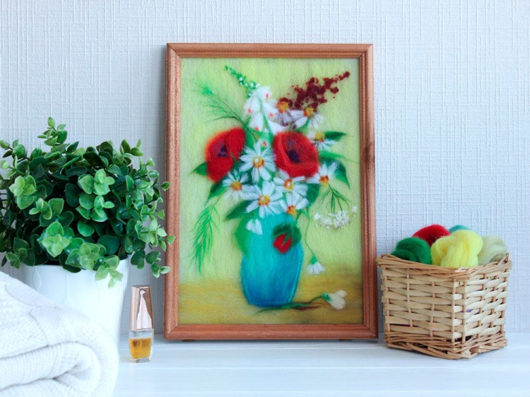 Картина шерстью «Букет с маками» — картинка 2