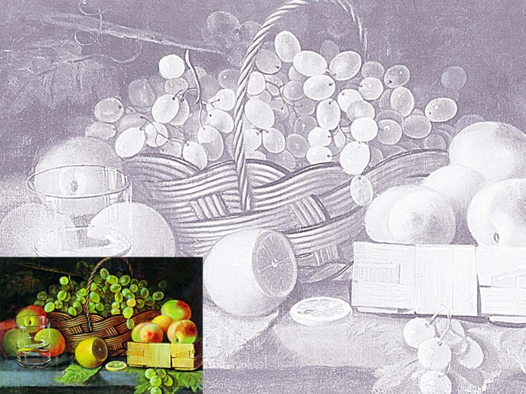 Холст «Натюрморт с яблоками, виноградом и лимоном» — картинка 2