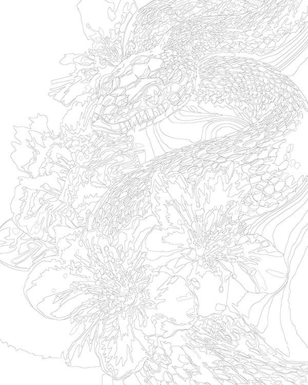 Картина по номерам «Зеленая змея в цветах, животные 40x50» — картинка 3