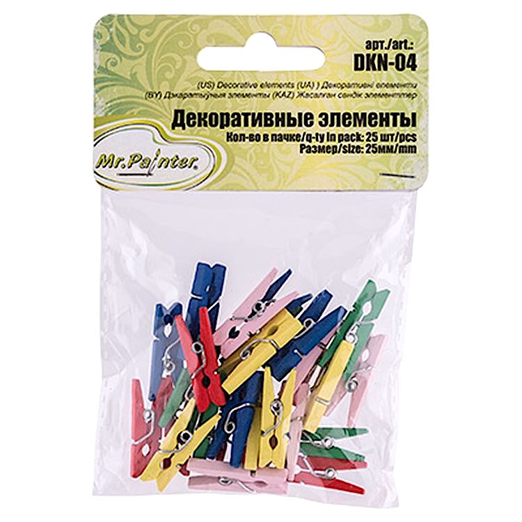 Декоративные прищепки, 2,5 см, 5 упаковок по 25 шт., цвет: пастельное ассорти, Mr.Painter — картинка 2
