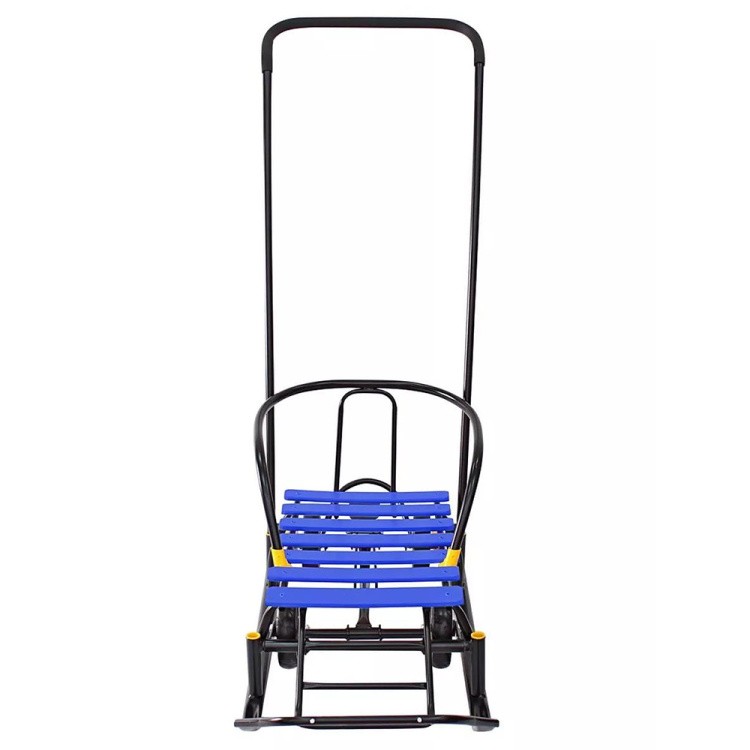 Санки детские Snow Black Auto синие рейки с колесами — картинка 11