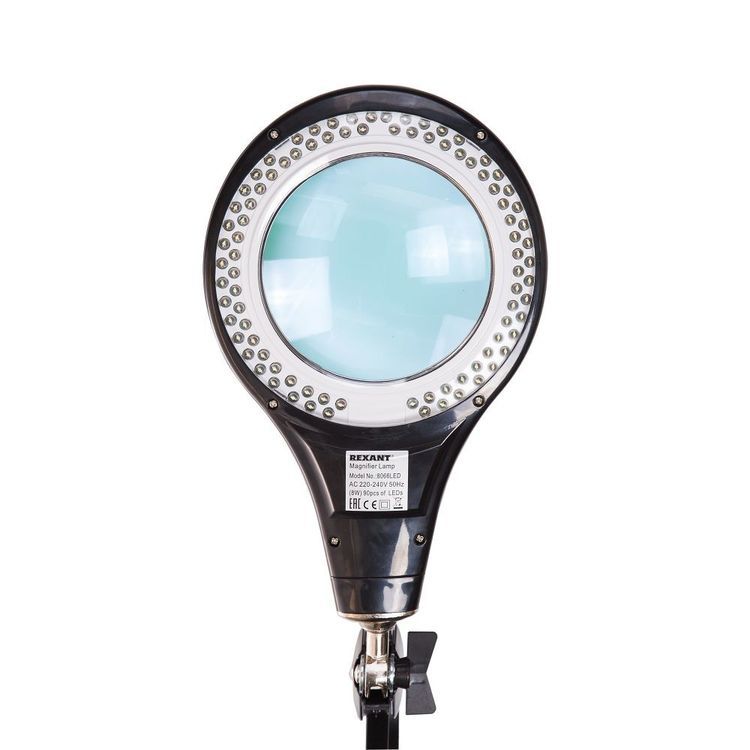 Лупа на струбцине круглая 5D с подсветкой 90LED, черная, REXANT — картинка 3