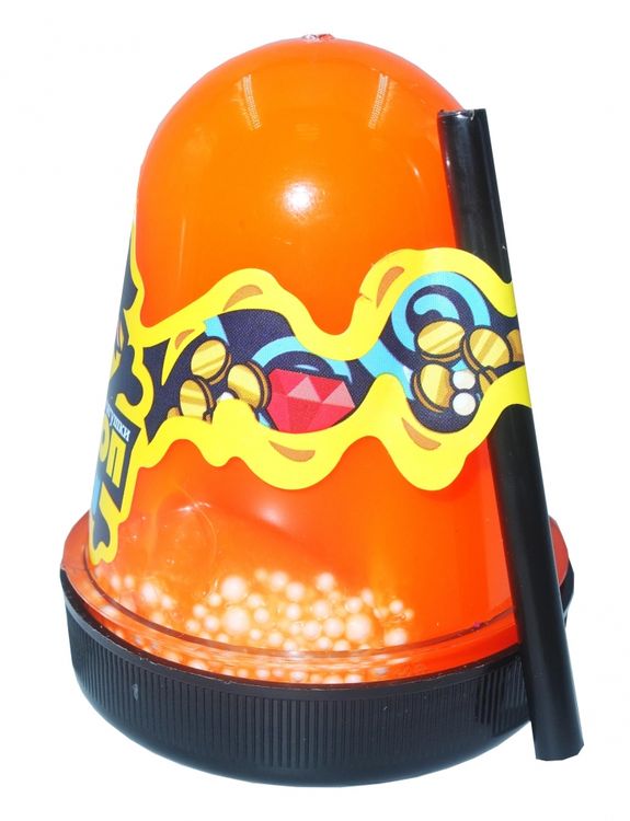 Слайм Прихлоп Флуоресцентный оранжевый с шариками — картинка 2