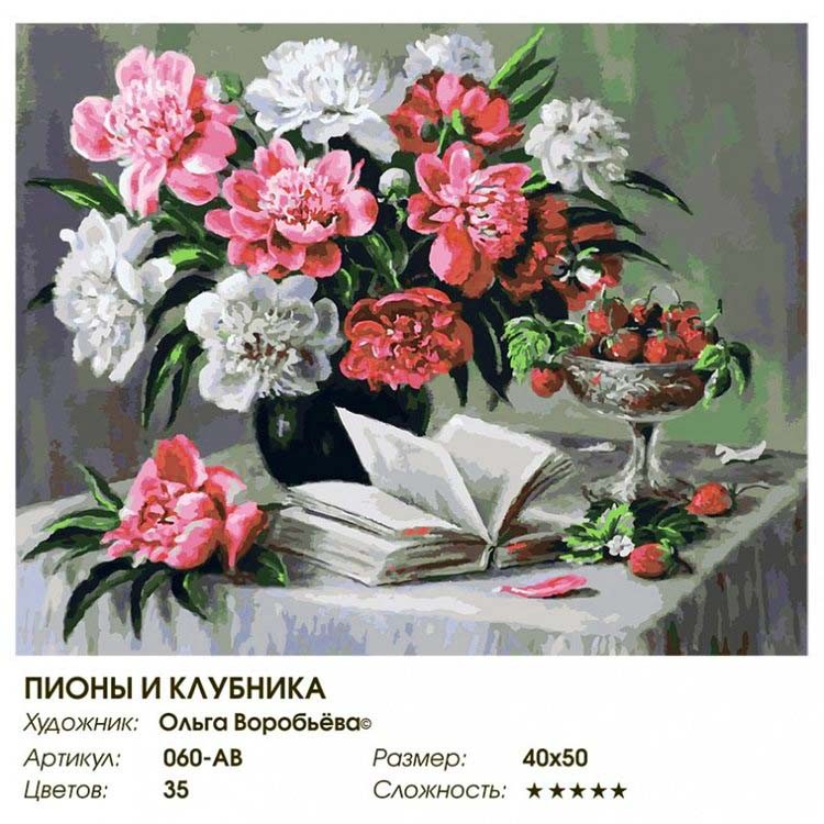 Картина по номерам «Пионы и клубника» — картинка 2