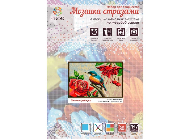 Алмазная вышивка «Птичка среди роз» — картинка 2