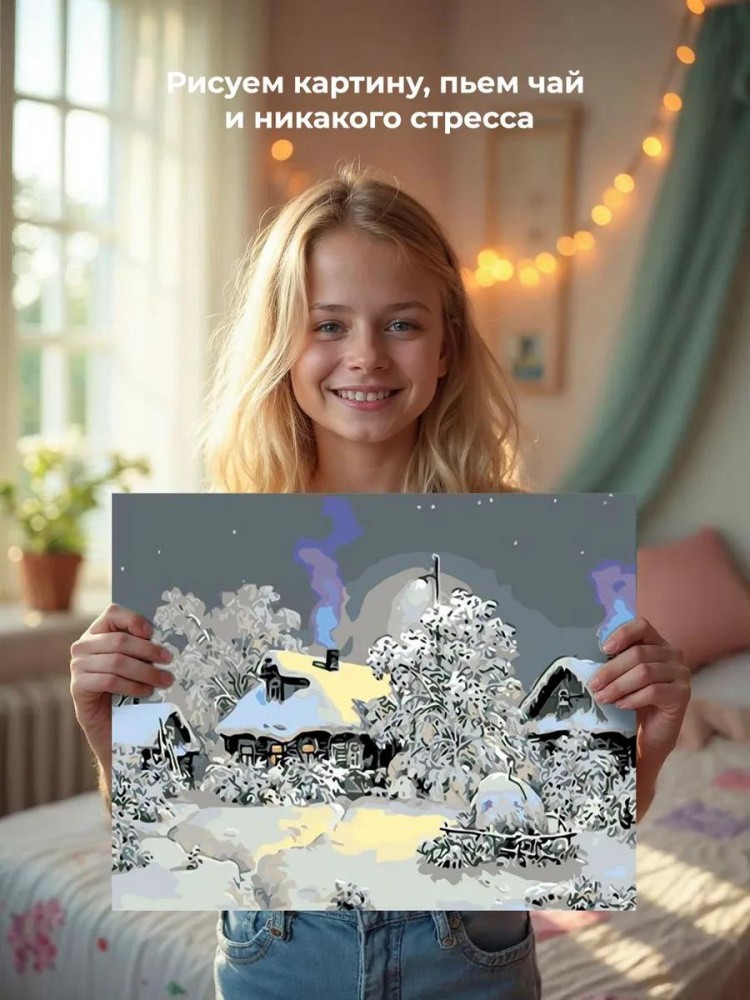 Картина по номерам «Зимой в деревне» — картинка 7