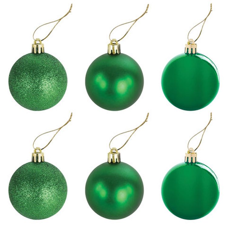 Шары елочные, набор 6 шт., пластик, 6 см, зеленые (глянец, матовый, глиттер) — картинка 3