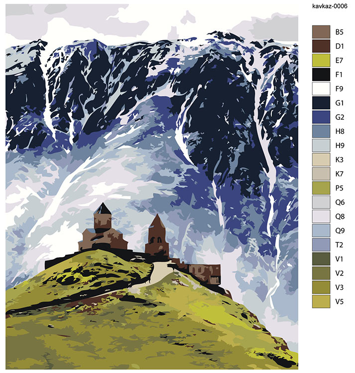 Картина по номерам «Кавказ, Грузия: Церковь Гергети, Казбек» — картинка 2