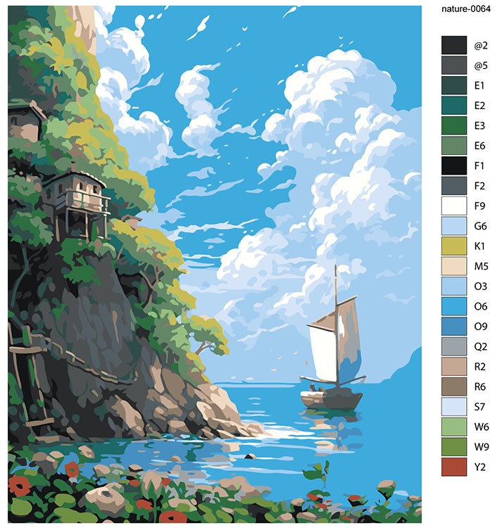 Картина по номерам «Природа: Пейзаж с лодкой на море и облачным небом 2» — картинка 2