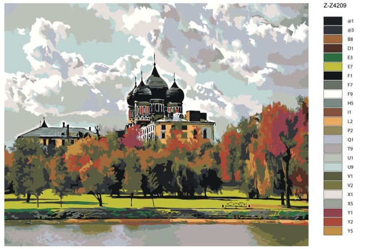 Картина по номерам «Храм на берегу реки» — картинка 2