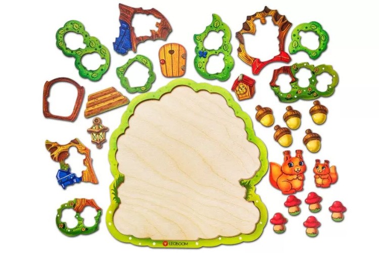 Развивающая игрушка из дерева «Рамки-вкладыши. Запасы белочки» — картинка 3