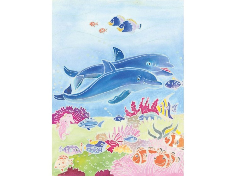 Картина акварелью по контурам «Дельфины» — картинка 2