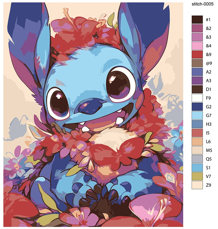 Картина по номерам «Стич в цветах 2» — картинка 2