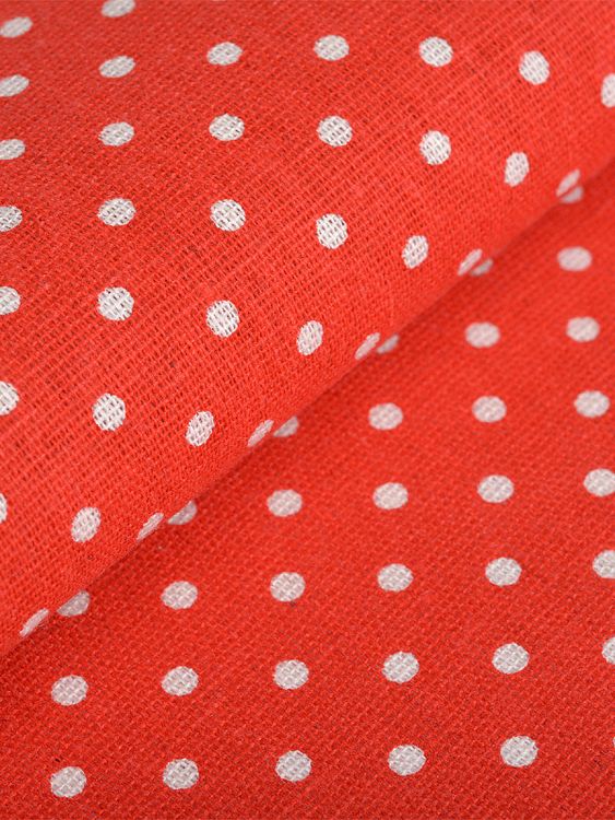Ткань льняная, 1 м x 150 см, 140 г/м², цвет: красный, белый горошек, TBY — картинка 2