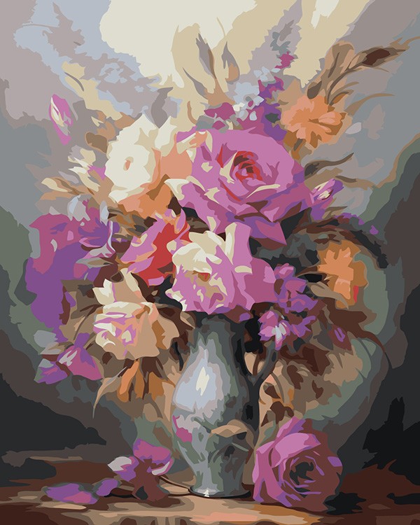 Картина по номерам «Цветы: Букет с лиловыми розами»