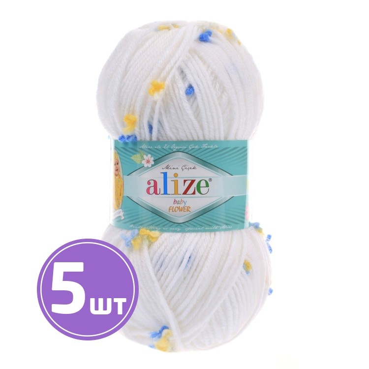 Пряжа ALIZE Baby flower (5874), белый, 5 шт. по 100 г